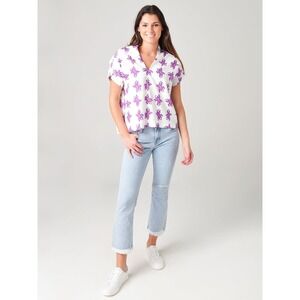 TCU Sports Brooke Wright‎ Designs Purple Horn Frog Linen Blend Kimono Top